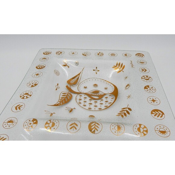 Georges Briard Gold Forbidded Fruit Divided Glass Signed Serving Relish Dish - Picture 11 of 13